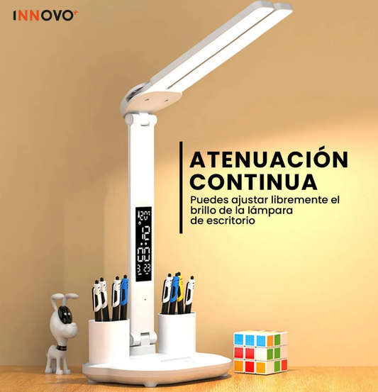 Lámpara LED Escritorio con Reloj y Organizador – 3 Tonos de Luz